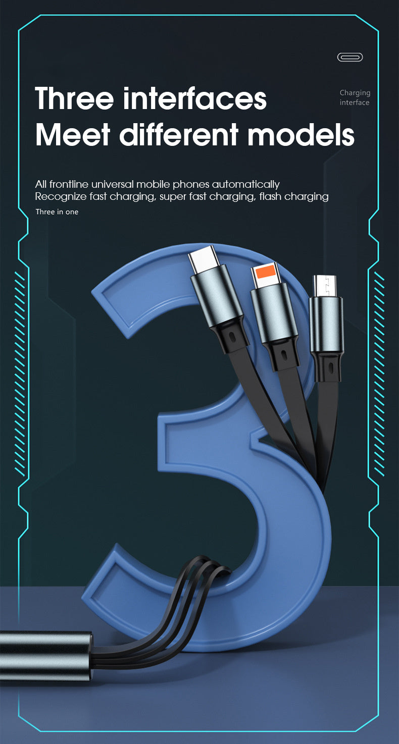 100w stretchable Fast Charging type-c Cable, multi-Functional USB Data Cord for Andriod and Tablets