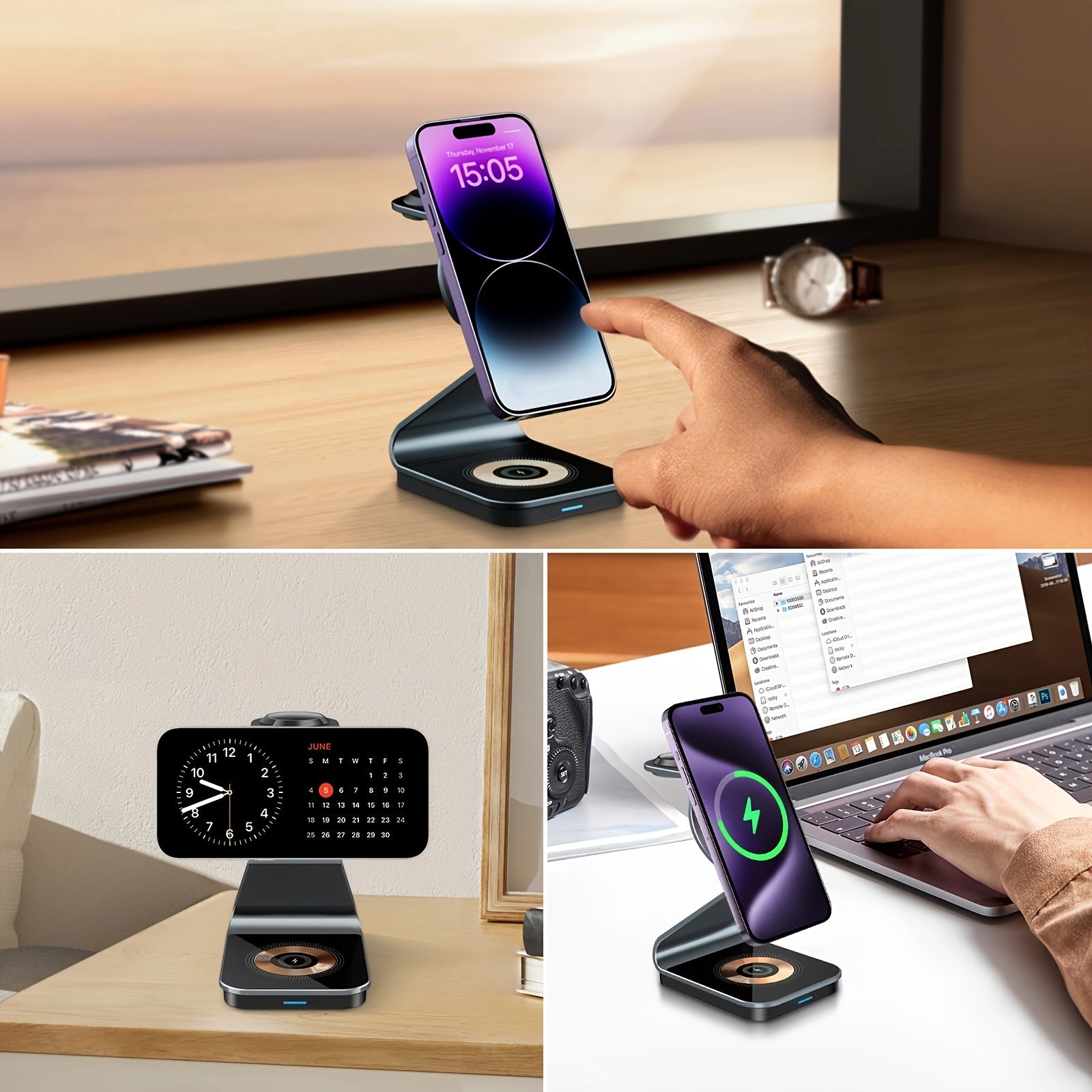 3in 1 Magnetic Wireless Charger, Fast Charging Station for your smartphones, smartwatches, and earbuds