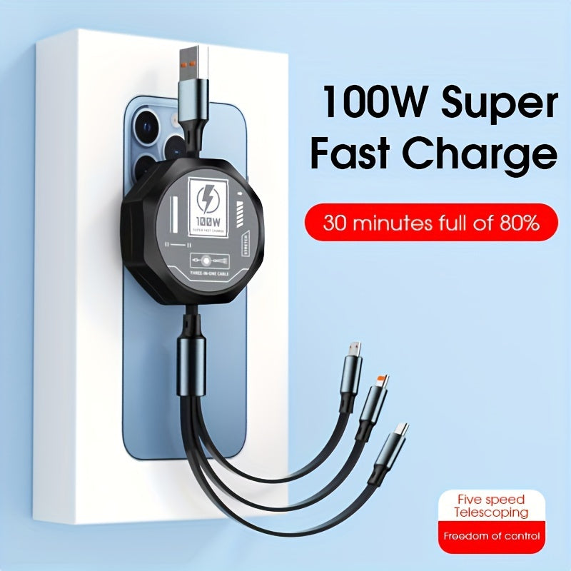 100w stretchable Fast Charging type-c Cable, multi-Functional USB Data Cord for Andriod and Tablets