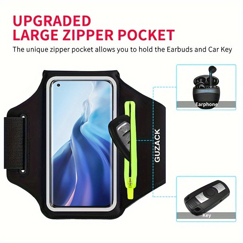 7.0-inch Large Zipper Mobile phone Arm Band with Touchscreen Pocket & Adjustable Strap