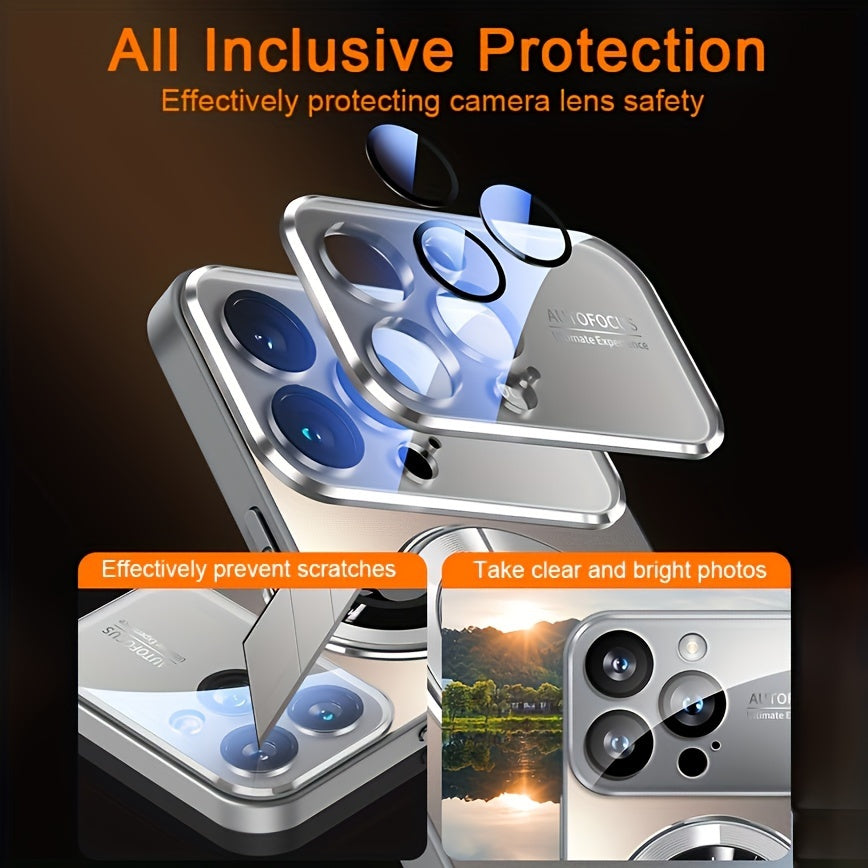 New Titanium Metal Luxurious Matte Phone Case Suitable for iPhone 16 15 14 13 12 11 Pro Max Plus with Magnetic Wireless Charging Function and Shockproof Glass Camera Lens Protection Case