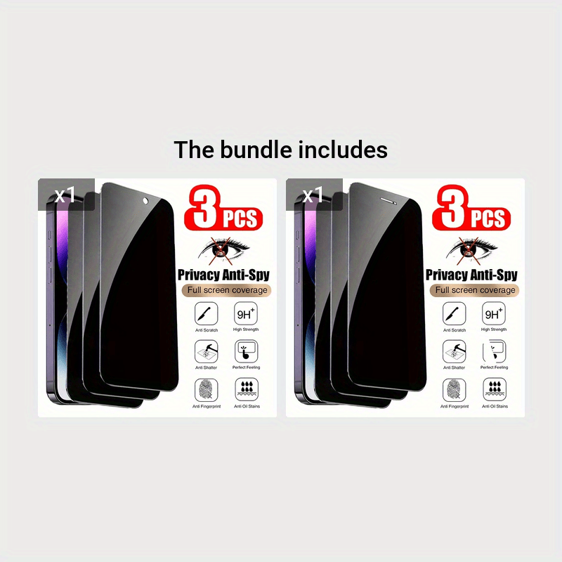 3pcs Full-Coverage Privacy Screen Protectors For iPhone 14/13/12/11 Pro/Xs Max/XR/X/14 Plus/12/13 Mini
