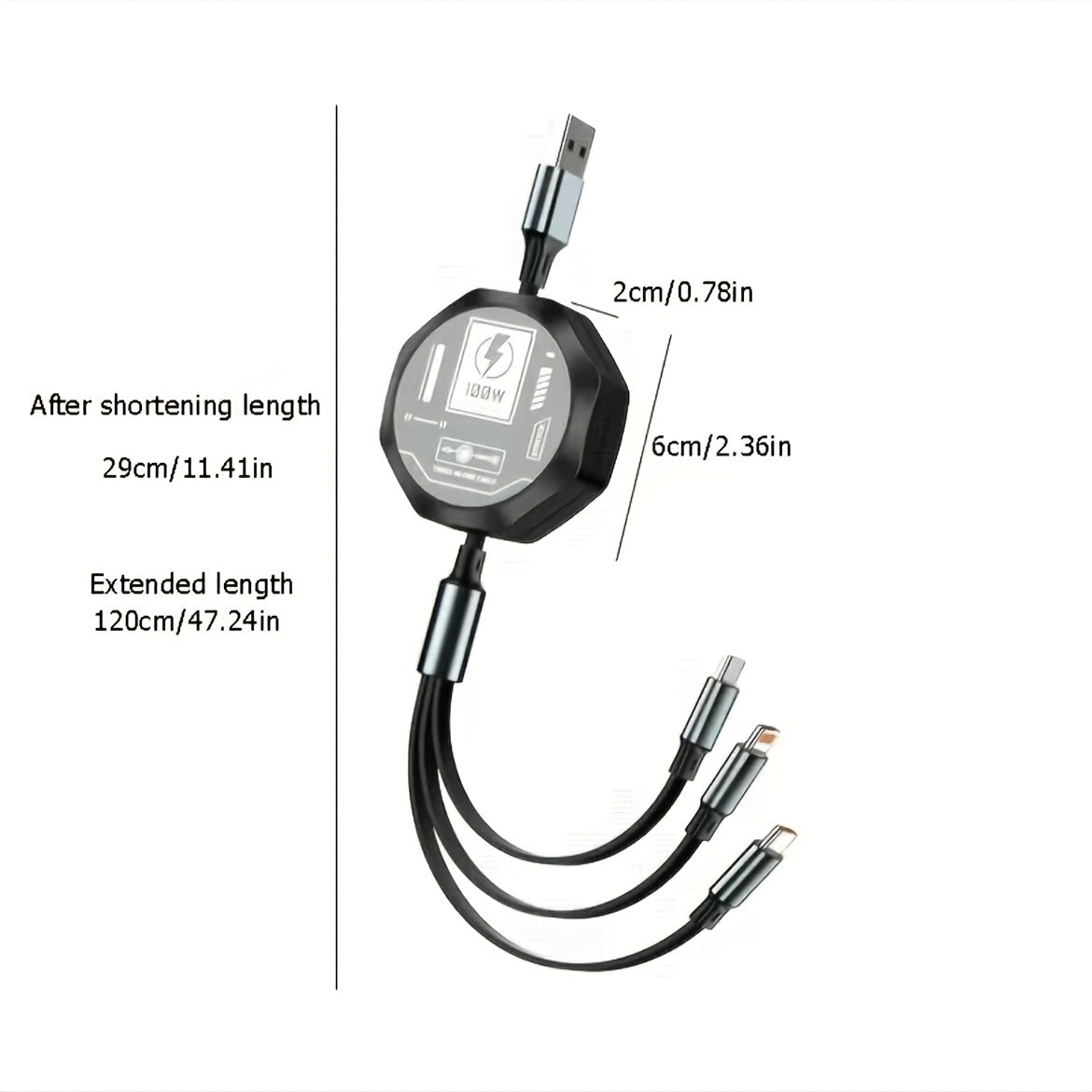 100w stretchable Fast Charging type-c Cable, multi-Functional USB Data Cord for Andriod and Tablets