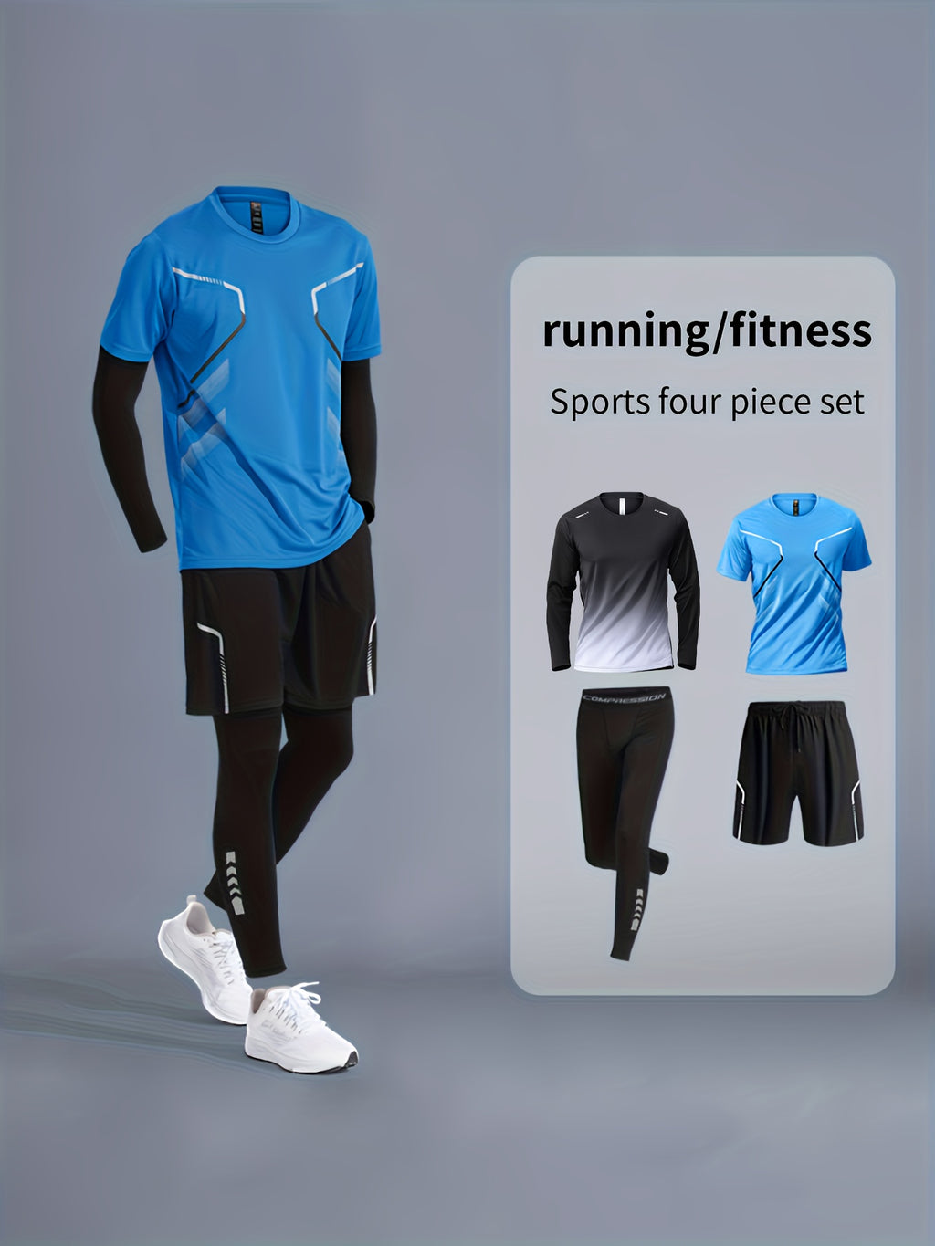 Men's Quick-Dry sportswear set - Short and Long sleeve Top & Shorts for Running &Gym