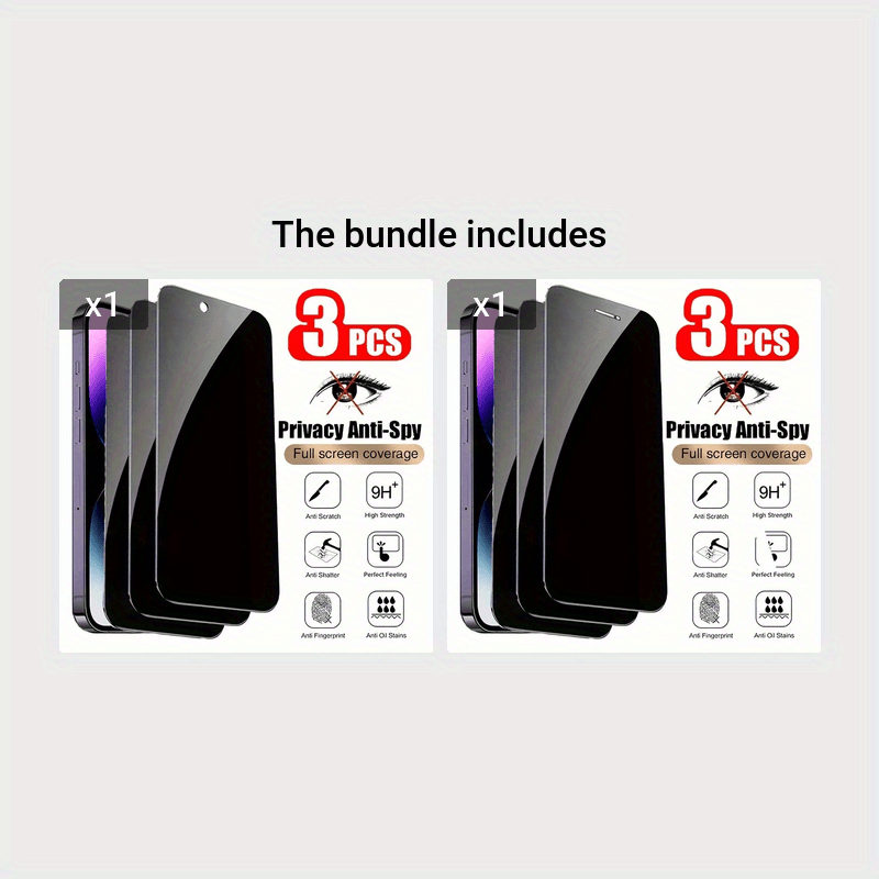 3pcs Full-Coverage Privacy Screen Protectors For iPhone 14/13/12/11 Pro/Xs Max/XR/X/14 Plus/12/13 Mini