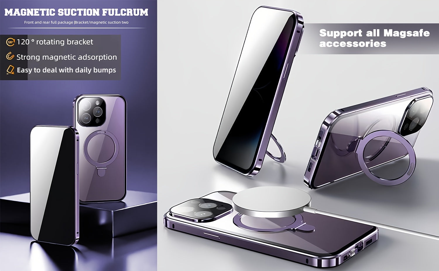 Magnetic Double-Sided Glass Privacy Phone Case for Iphone 12, 13, 14, 15, And 16 Pro Max Plus, Featuring a Security Lock And Compatibility with Magsafe, Along with a Stand And Camera Lens Protection.