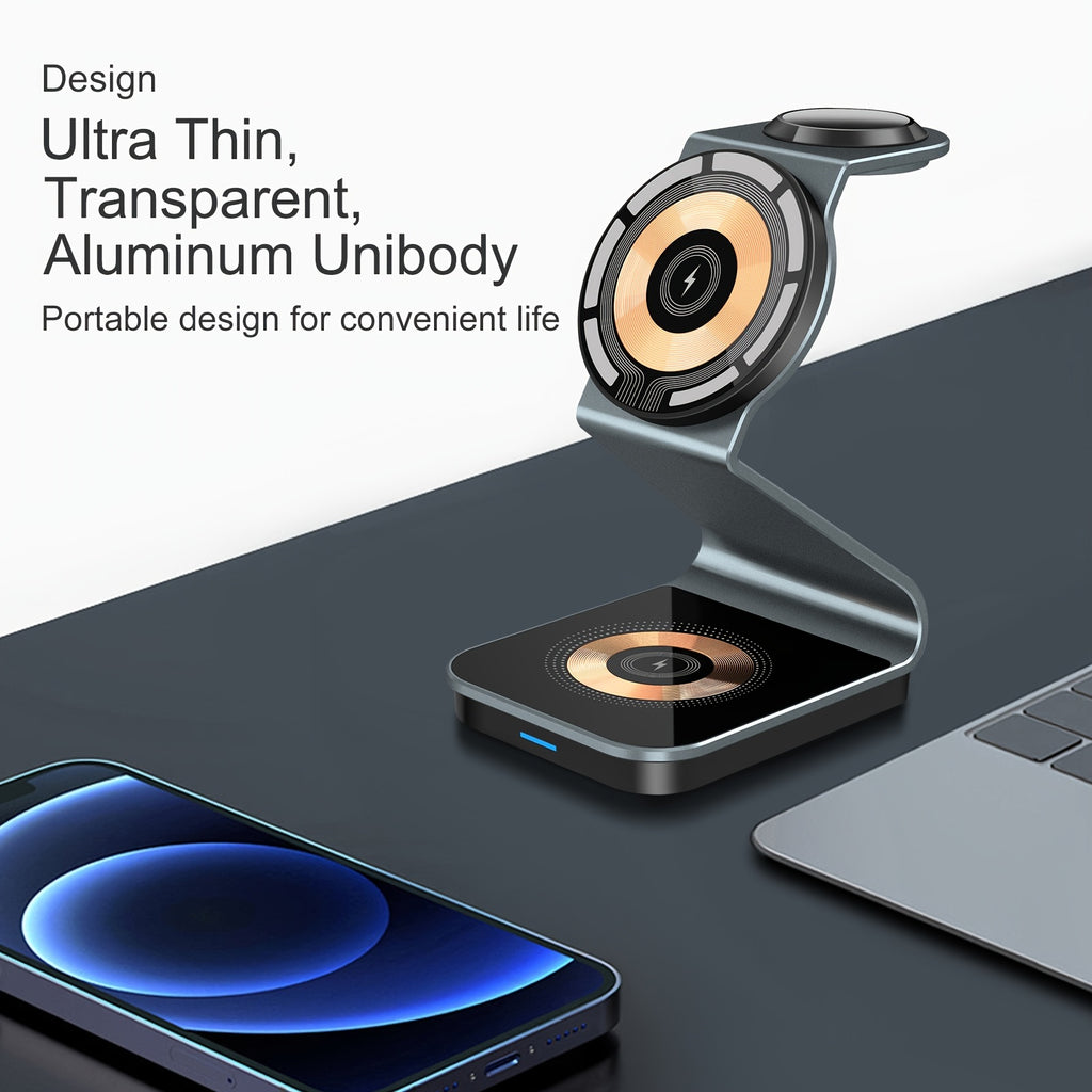 3in 1 Magnetic Wireless Charger, Fast Charging Station for your smartphones, smartwatches, and earbuds