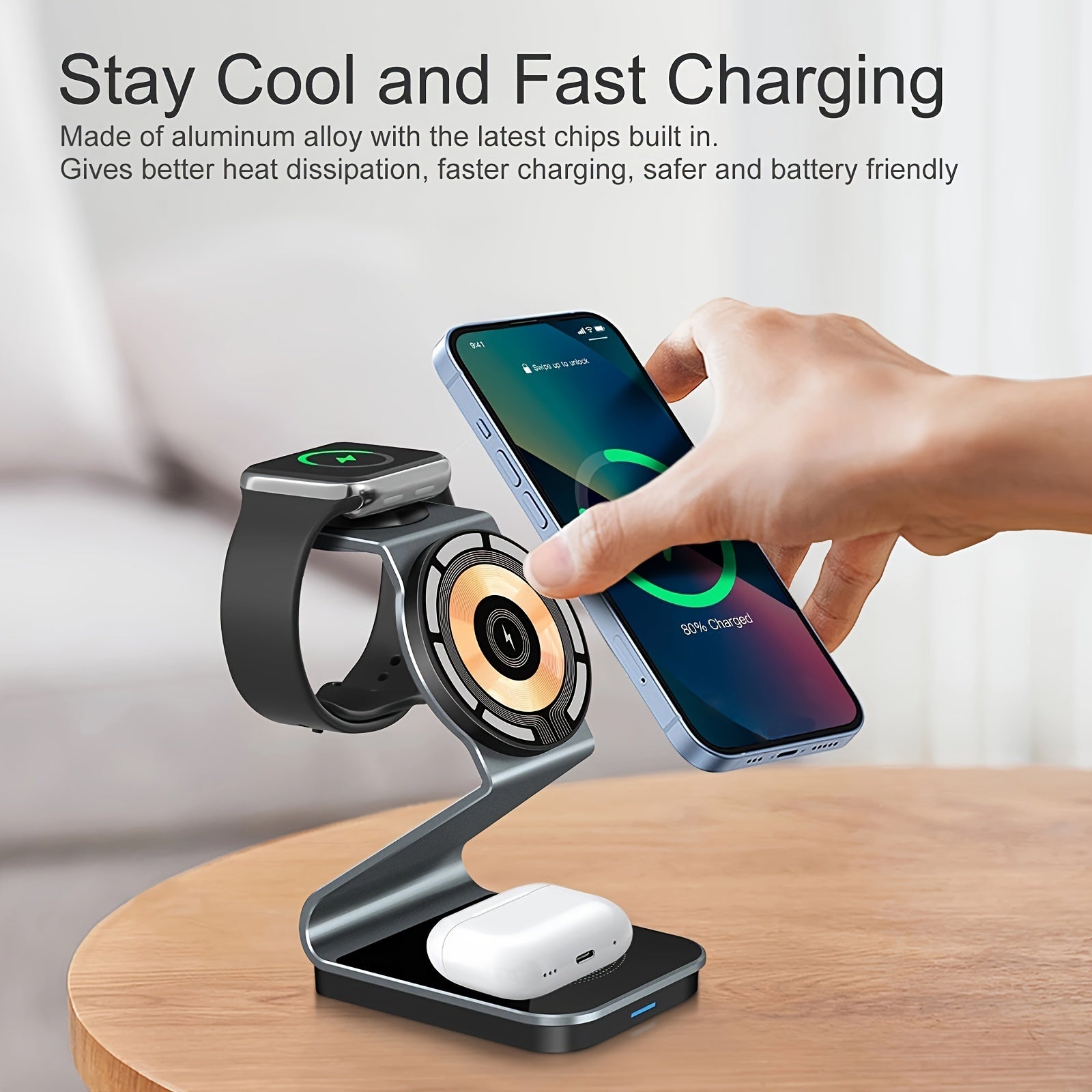 3in 1 Magnetic Wireless Charger, Fast Charging Station for your smartphones, smartwatches, and earbuds