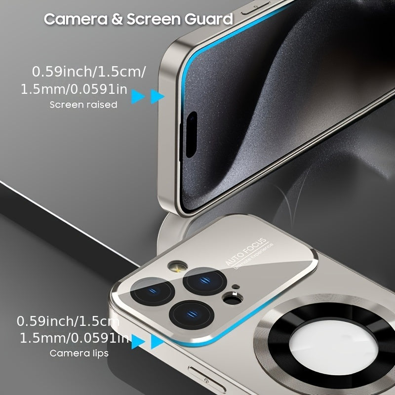 New Titanium Metal Luxurious Matte Phone Case Suitable for iPhone 16 15 14 13 12 11 Pro Max Plus with Magnetic Wireless Charging Function and Shockproof Glass Camera Lens Protection Case