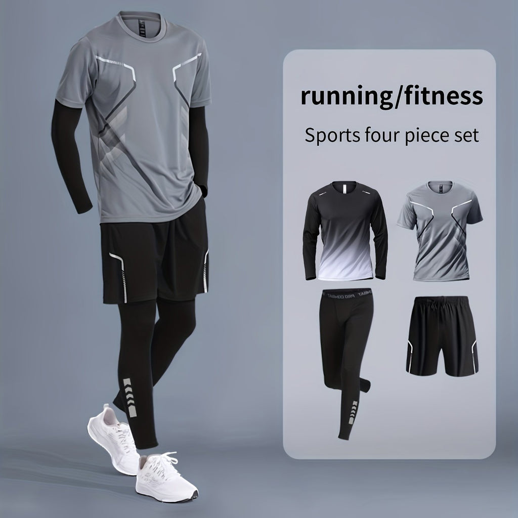 Men's Quick-Dry sportswear set - Short and Long sleeve Top & Shorts for Running &Gym