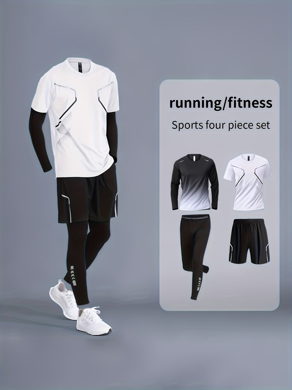 Men's Quick-Dry sportswear set - Short and Long sleeve Top & Shorts for Running &Gym