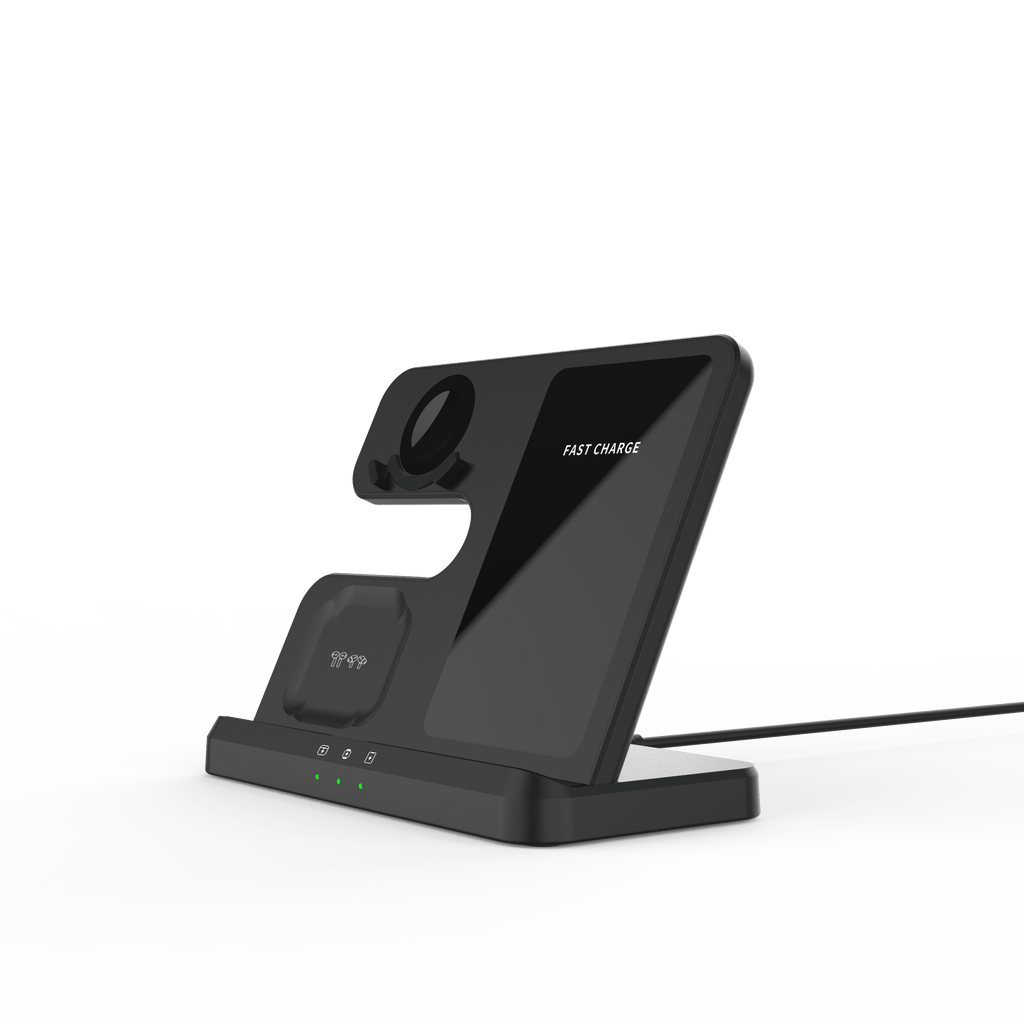 3-in-1 Wireless Charging Station with USB Type-C Fast Charger for phone, smartwatch & Earbuds (15W Max)
