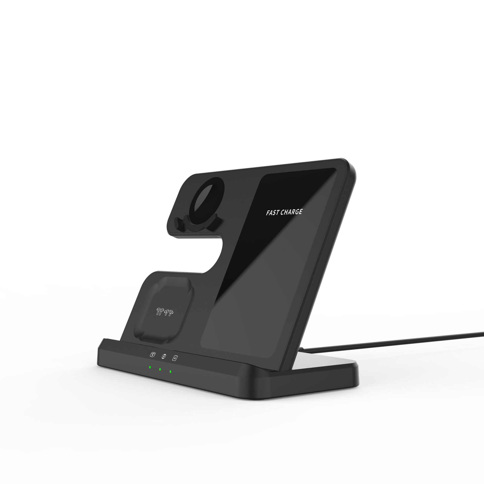 3-in-1 Wireless Charging Station with USB Type-C Fast Charger for phone, smartwatch & Earbuds (15W Max)