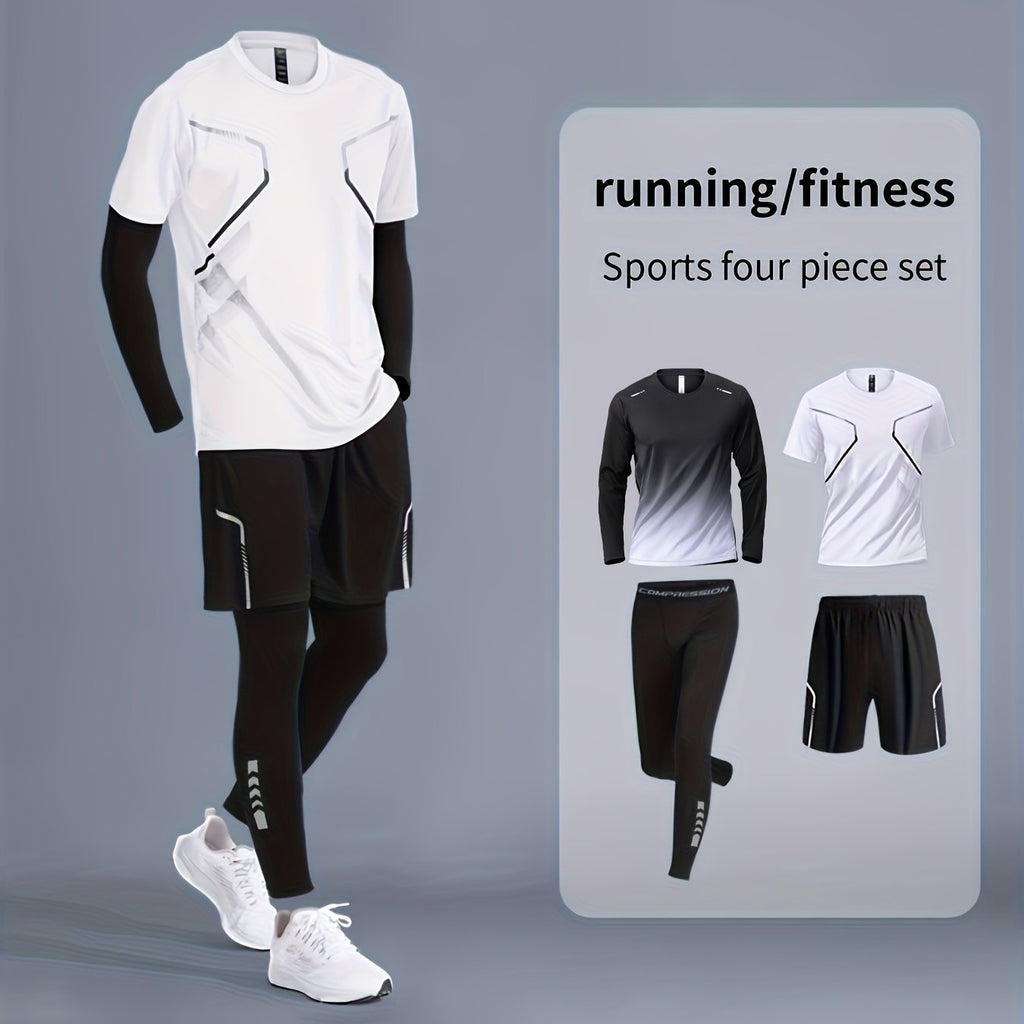 Men's Quick-Dry sportswear set - Short and Long sleeve Top & Shorts for Running &Gym