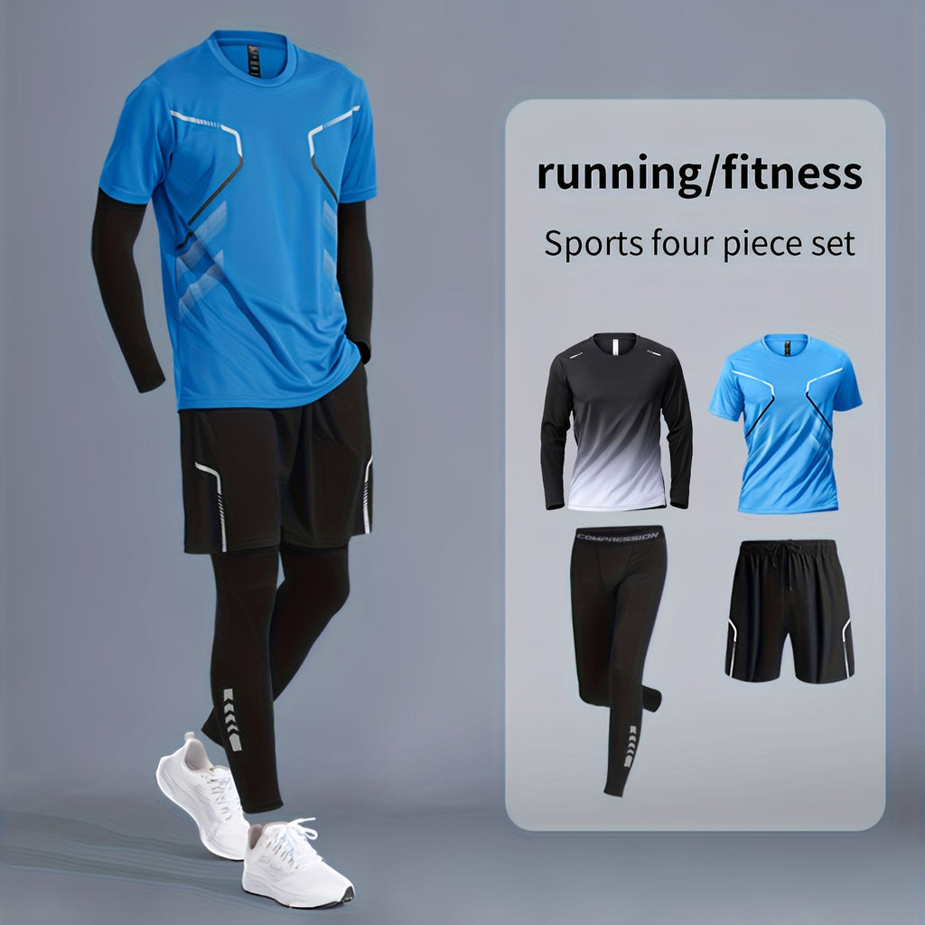 Men's Quick-Dry sportswear set - Short and Long sleeve Top & Shorts for Running &Gym