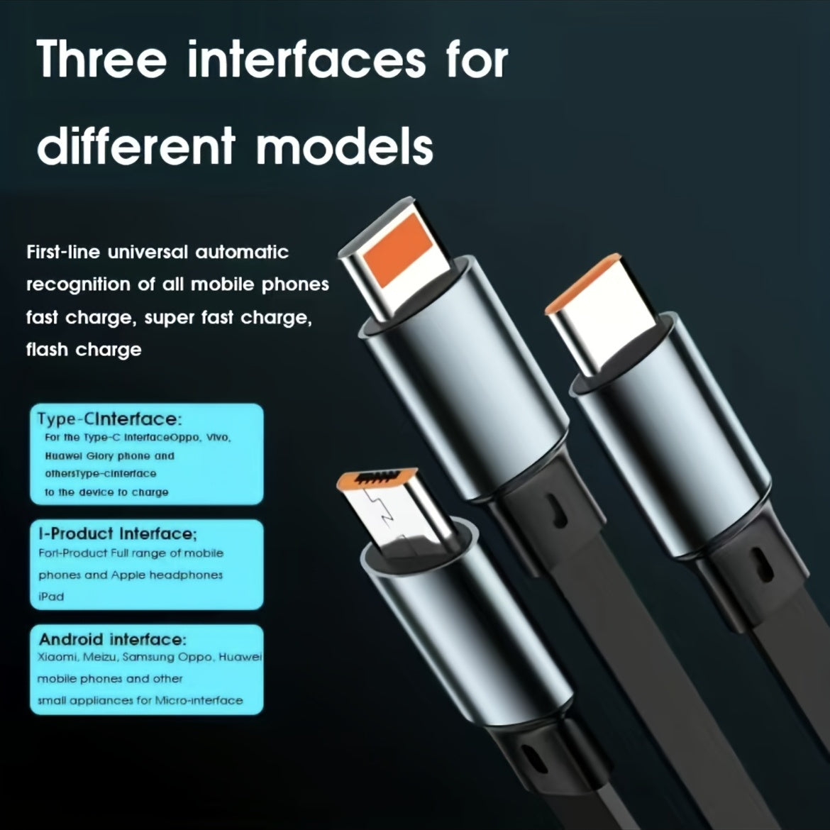 100w stretchable Fast Charging type-c Cable, multi-Functional USB Data Cord for Andriod and Tablets