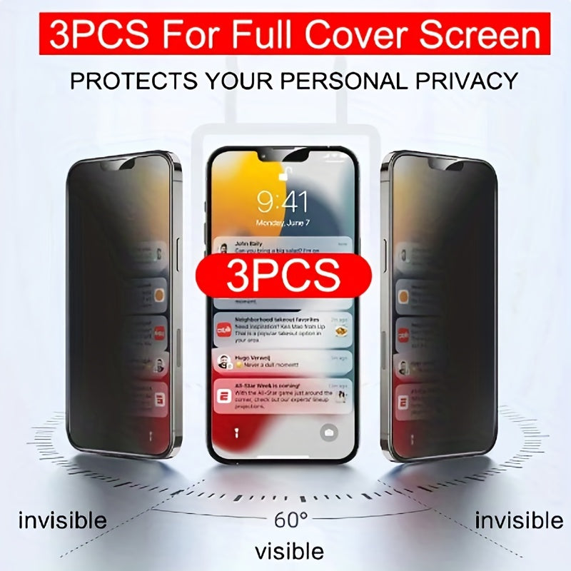 3pcs Full-Coverage Privacy Screen Protectors For iPhone 14/13/12/11 Pro/Xs Max/XR/X/14 Plus/12/13 Mini