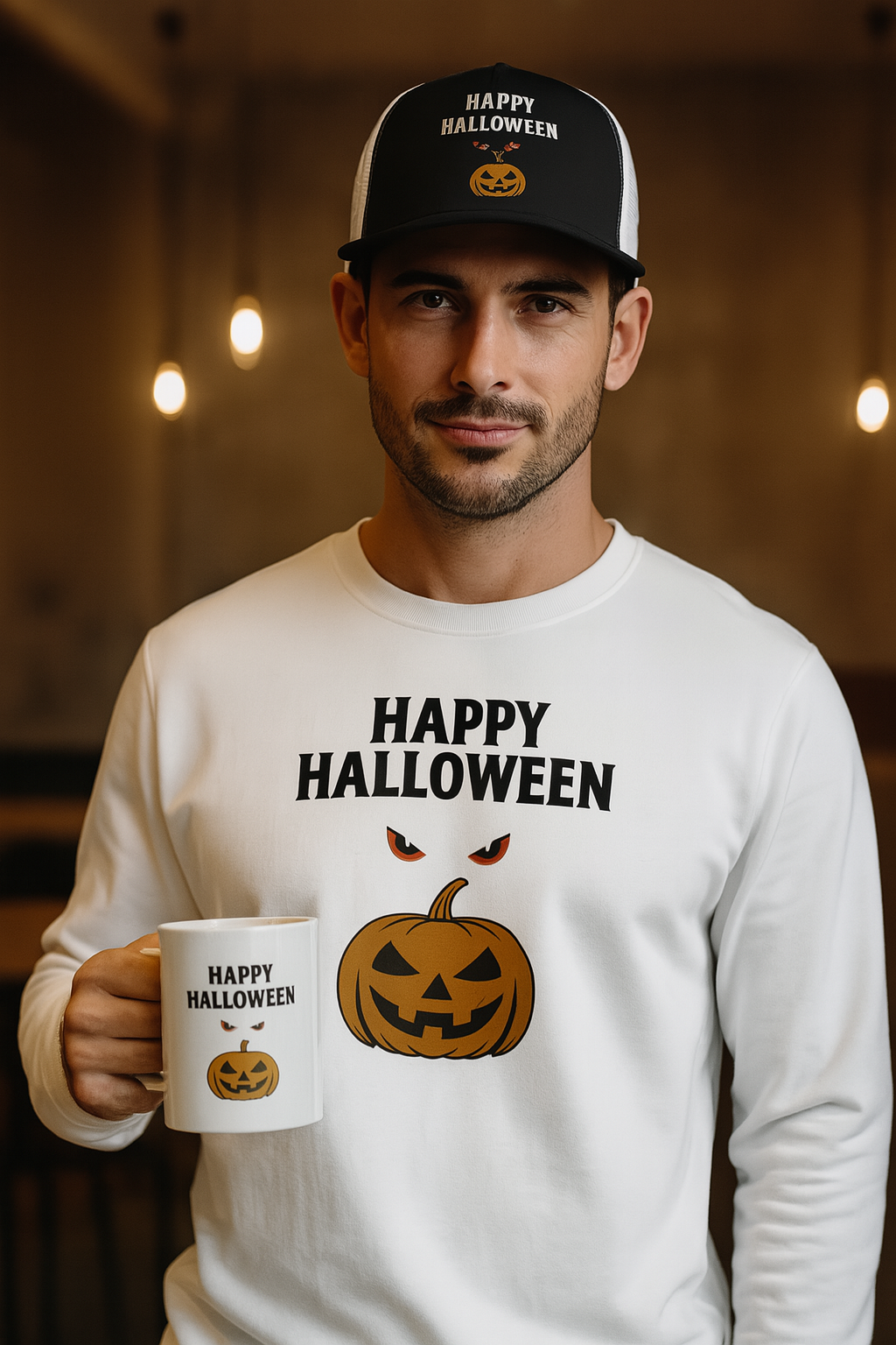 Halloween Exclusive Bundle - T-Shirt, Cap & Mug | Limited Edition Gift Set with 'Happy Halloween' Design and Pumpkin Motif