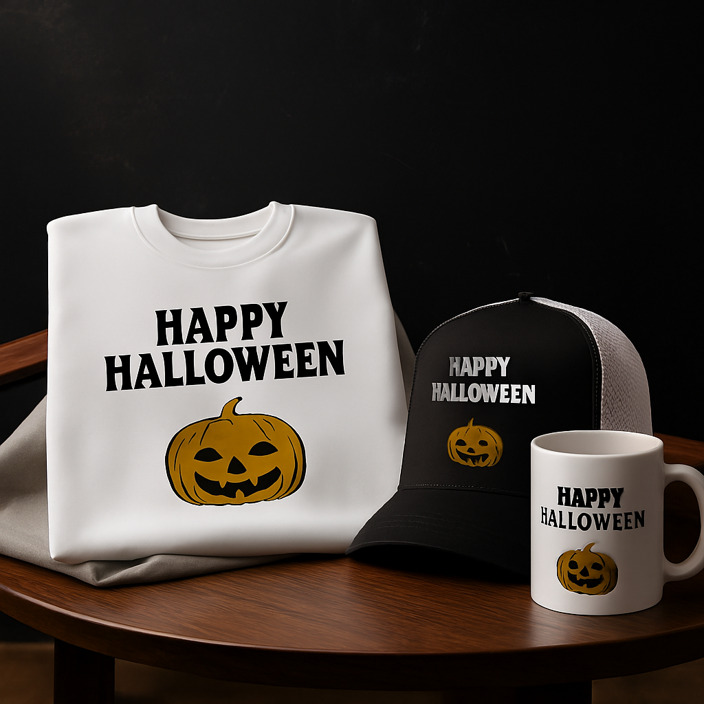 Halloween Exclusive Bundle - T-Shirt, Cap & Mug | Limited Edition Gift Set with 'Happy Halloween' Design and Pumpkin Motif