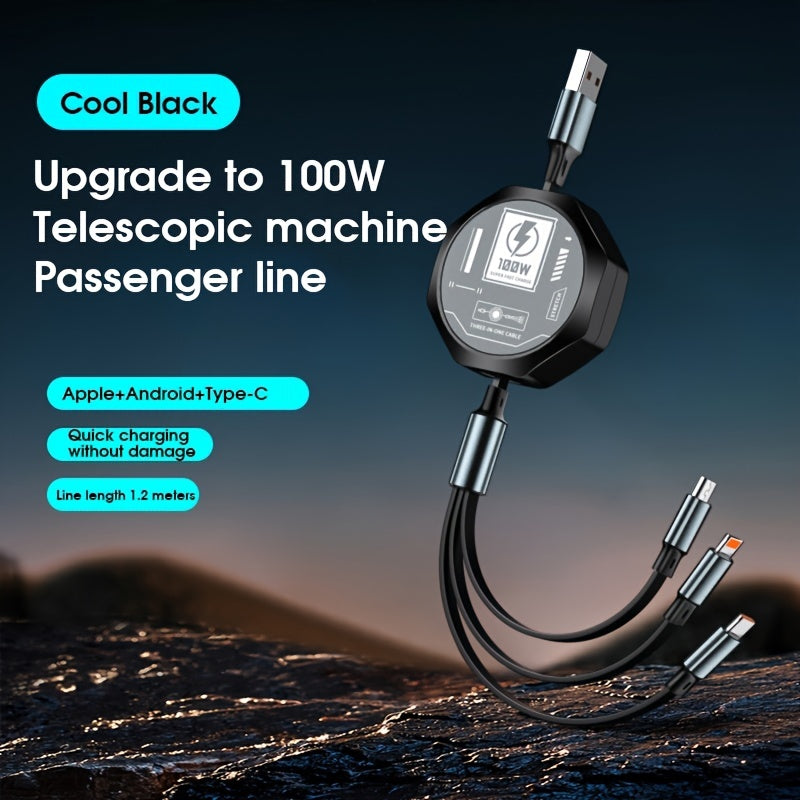 100w stretchable Fast Charging type-c Cable, multi-Functional USB Data Cord for Andriod and Tablets