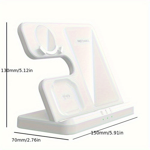 3-in-1 Wireless Charging Station with USB Type-C Fast Charger for phone, smartwatch & Earbuds (15W Max)