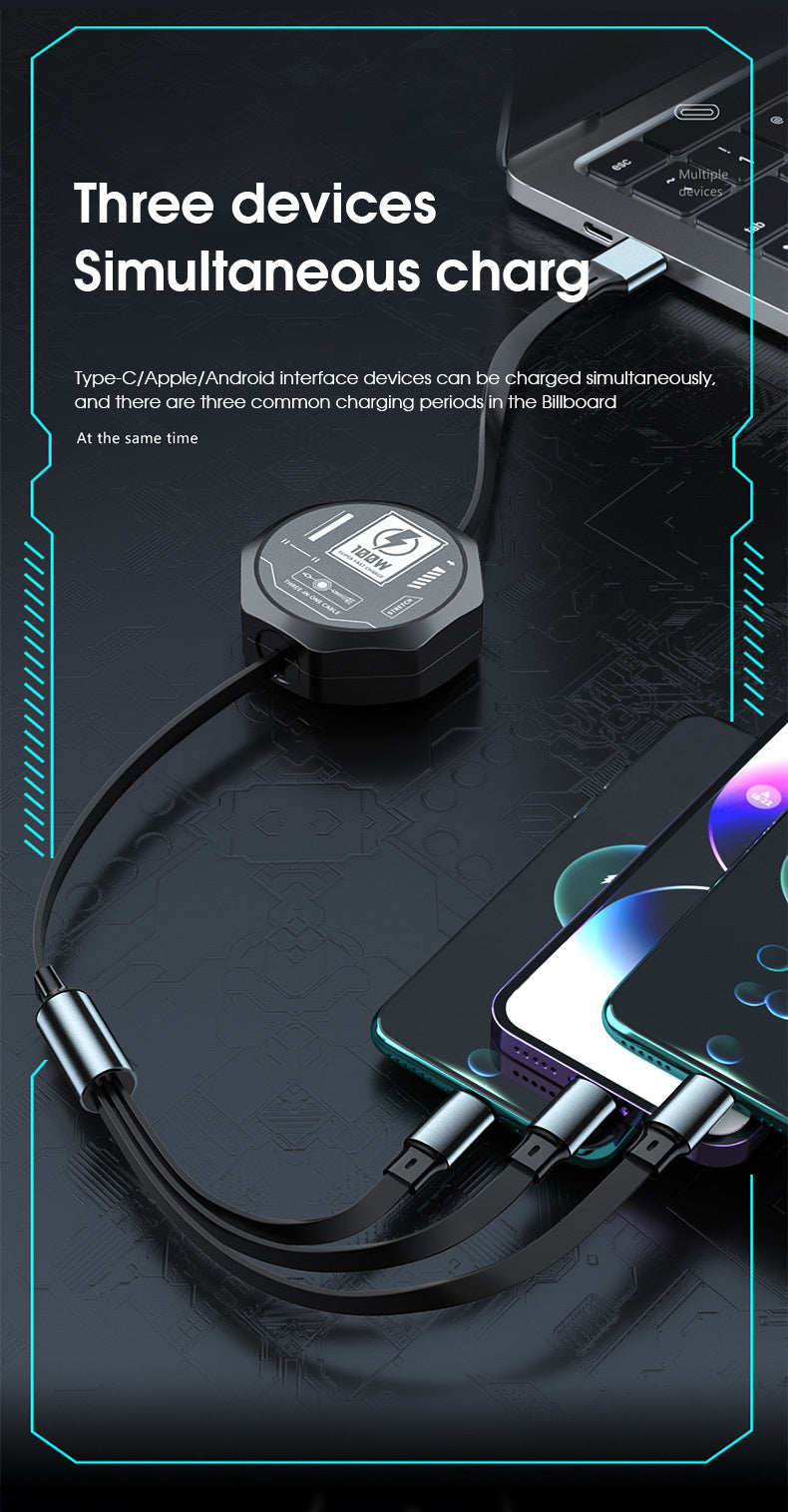 100w stretchable Fast Charging type-c Cable, multi-Functional USB Data Cord for Andriod and Tablets