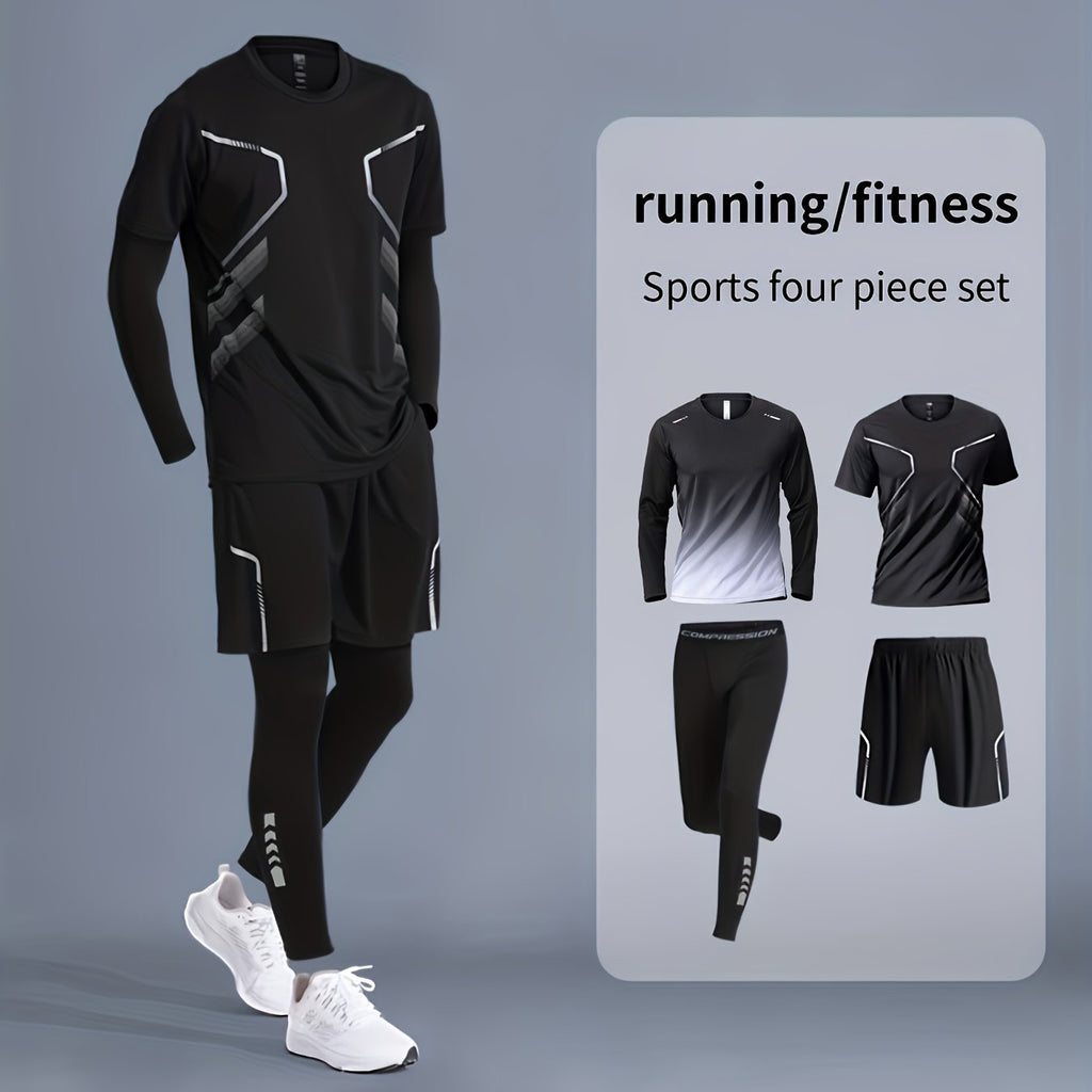 Men's Quick-Dry sportswear set - Short and Long sleeve Top & Shorts for Running &Gym