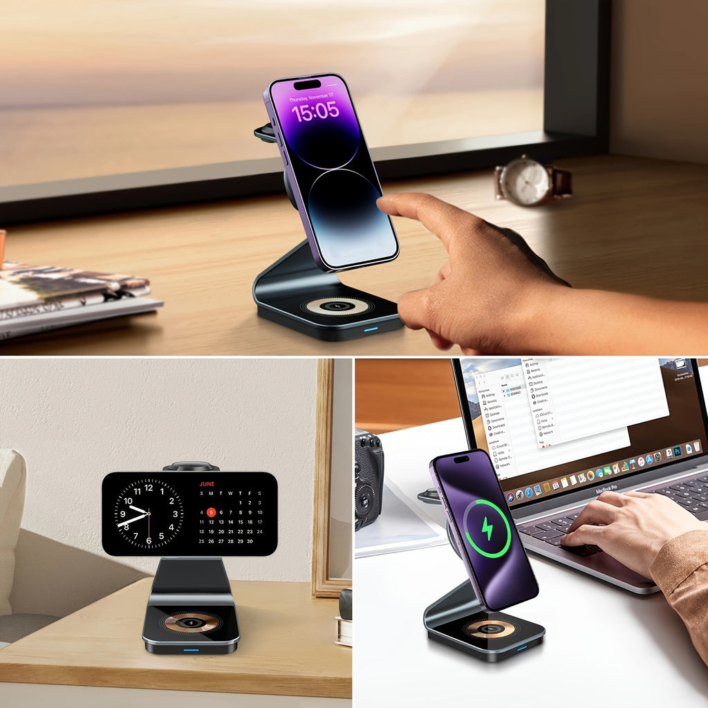 3in 1 Magnetic Wireless Charger, Fast Charging Station for your smartphones, smartwatches, and earbuds