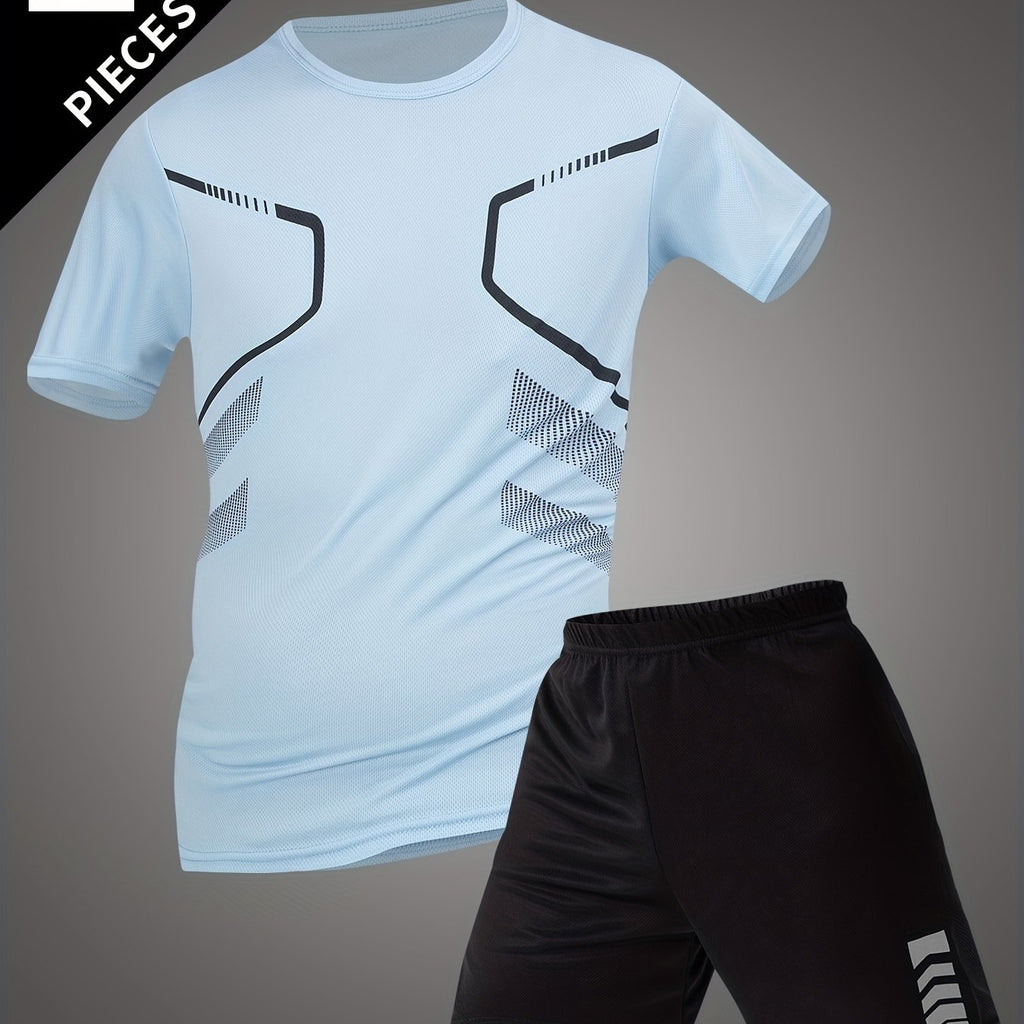 Men's summer casual short sleeve set - sporty Round Neck T-shirt & shorts
