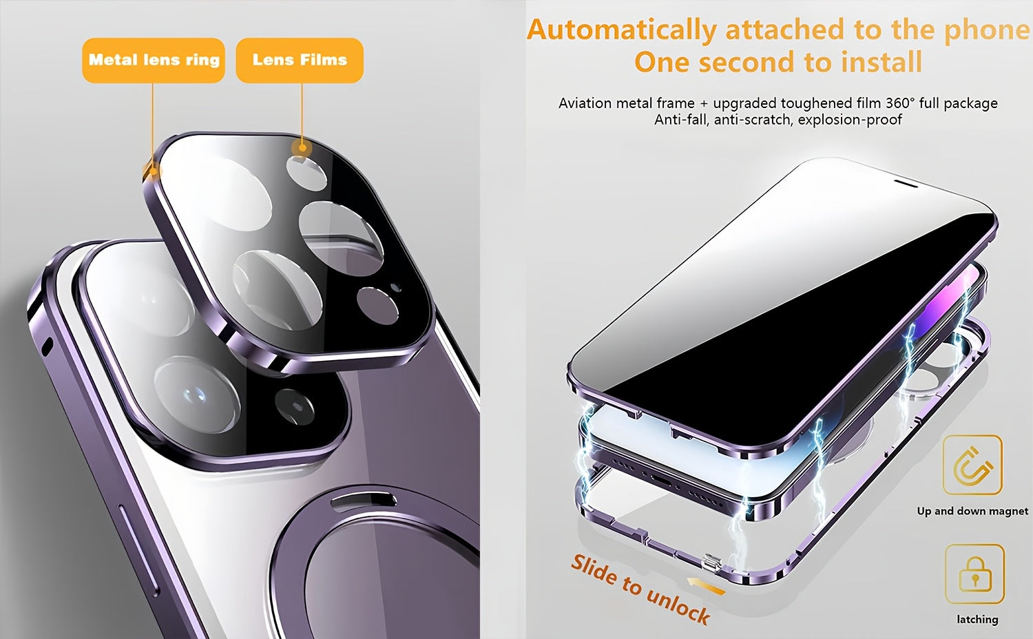 Magnetic Double-Sided Glass Privacy Phone Case for Iphone 12, 13, 14, 15, And 16 Pro Max Plus, Featuring a Security Lock And Compatibility with Magsafe, Along with a Stand And Camera Lens Protection.