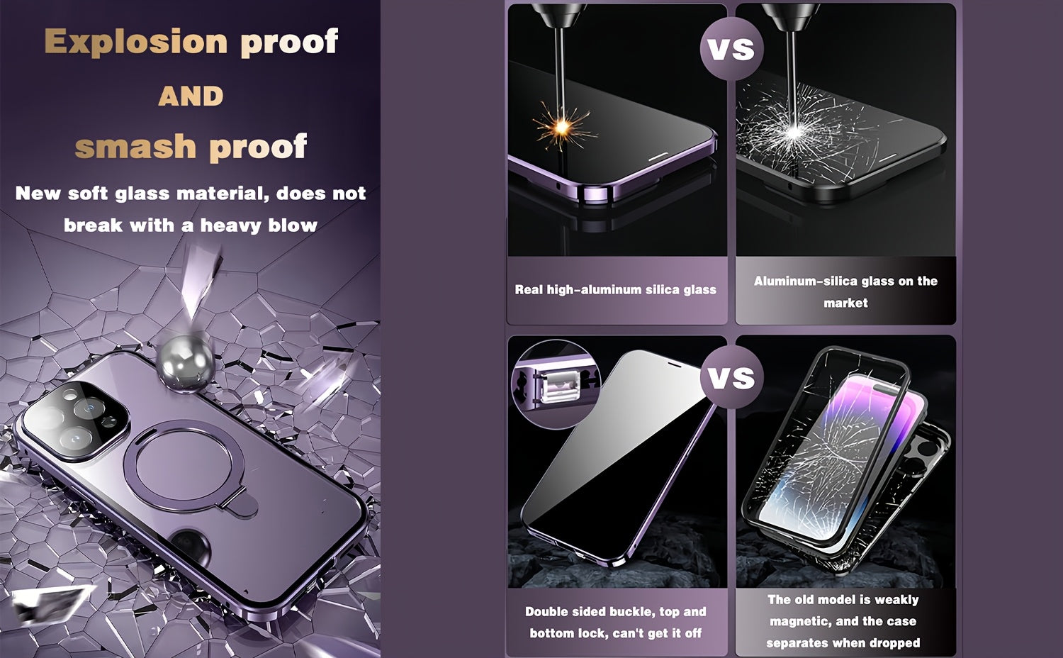 Magnetic Double-Sided Glass Privacy Phone Case for Iphone 12, 13, 14, 15, And 16 Pro Max Plus, Featuring a Security Lock And Compatibility with Magsafe, Along with a Stand And Camera Lens Protection.